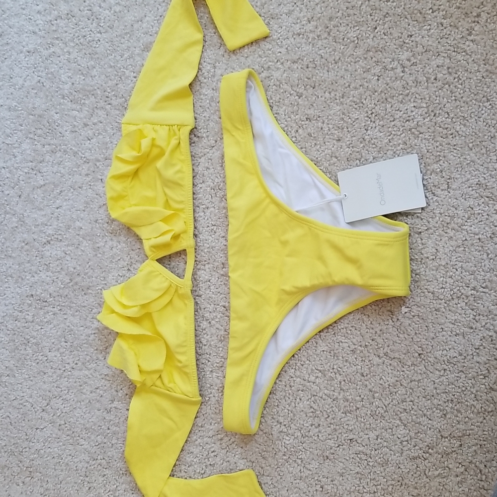 OndadeMar Yellow Ruffled Bandeau Bikini Set
